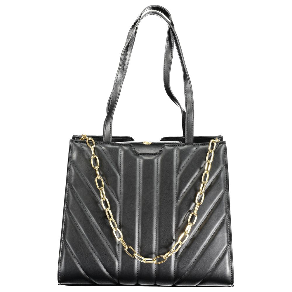 Handbag by Mario Valentino for women in polyethylene black & signature features an refined silhouette, showcasing a secure zipper, ample built-in-compartments & internal-pockets, and versatile handle for a sophisticated refined aesthetic.