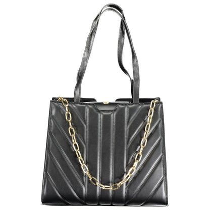 Handbag by Mario Valentino for women in polyethylene black & signature features an refined silhouette, showcasing a secure zipper, ample built-in-compartments & internal-pockets, and versatile handle for a sophisticated refined aesthetic.