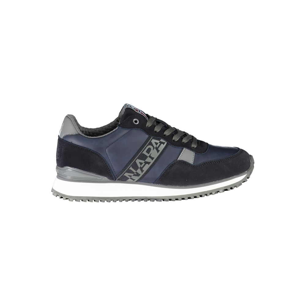 Sneakers by Napapijri for men in polyester & polyethylene blue & signature presents a sumptuous silhouette, artfully capturing the essence of the Men's Athletic Polyester & Polyethylene Sneakers with its sumptuous athletic style design.