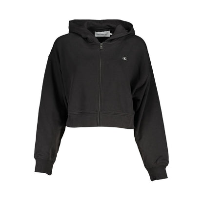 Hooded Sweatshirt Sweater by Calvin Klein for women in cotton black showcases a downtown chic silhouette, artfully finished with a downtown chic hooded neckline and long-sleeve for a sophisticated, high-end look.