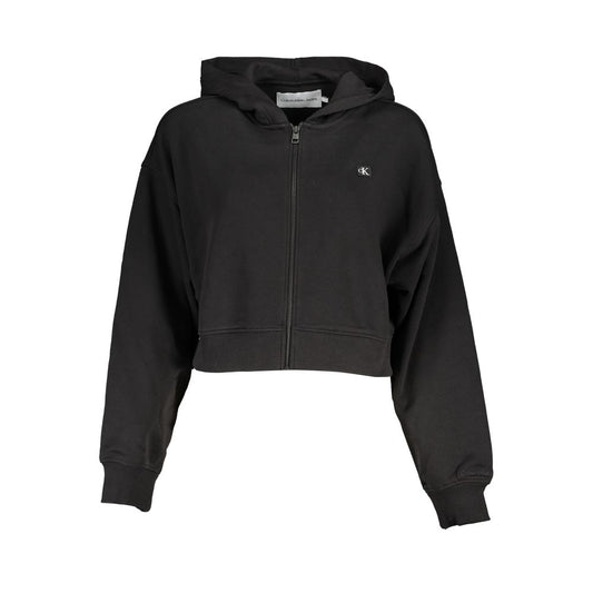 Hooded Sweatshirt Sweater by Calvin Klein for women in cotton black showcases a downtown chic silhouette, artfully finished with a downtown chic hooded neckline and long-sleeve for a sophisticated, high-end look.