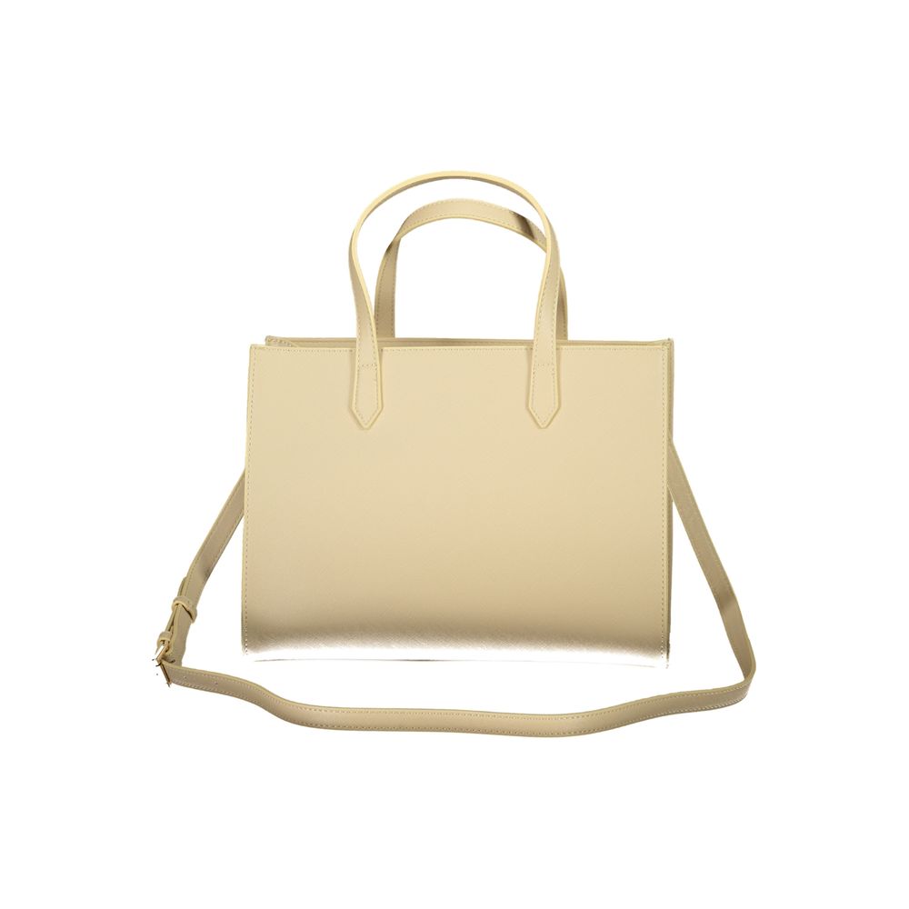 This Handbag by Mario Valentino for women in polyethylene and beige presents a sculptural silhouette featuring a secure zipper, ample internal-pockets, and versatile shoulder-strap, adjustable-strap & handle for a sculptural finish.