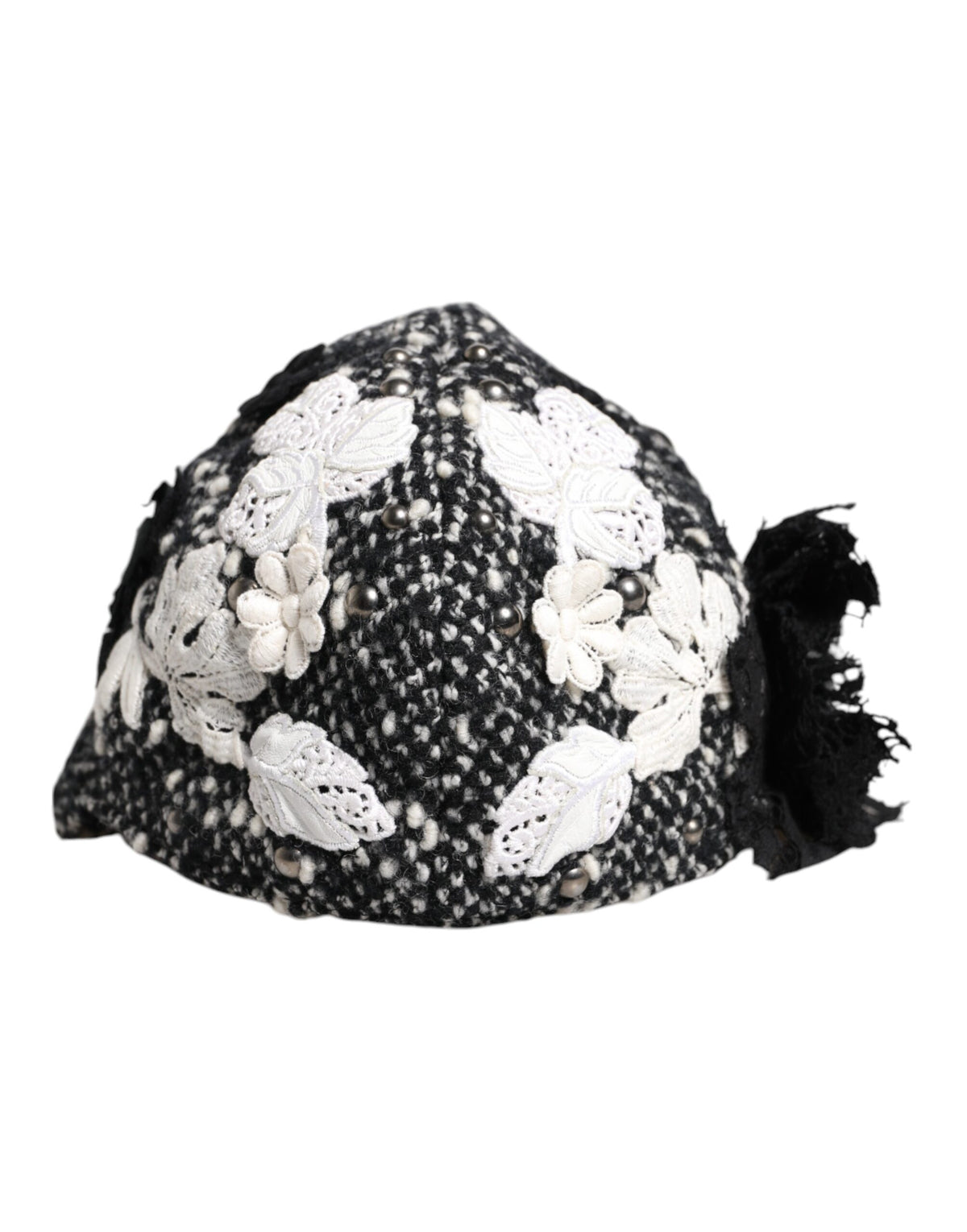 Dolce & Gabbana Cotton Silk Mohair & Wool Cloche Hat - Black White Floral