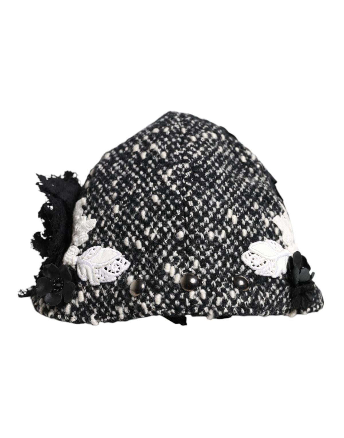Dolce & Gabbana Cotton Silk Mohair & Wool Cloche Hat - Black White Floral