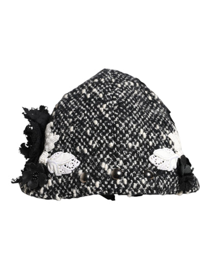 Dolce & Gabbana Cotton Silk Mohair & Wool Cloche Hat - Black White Floral