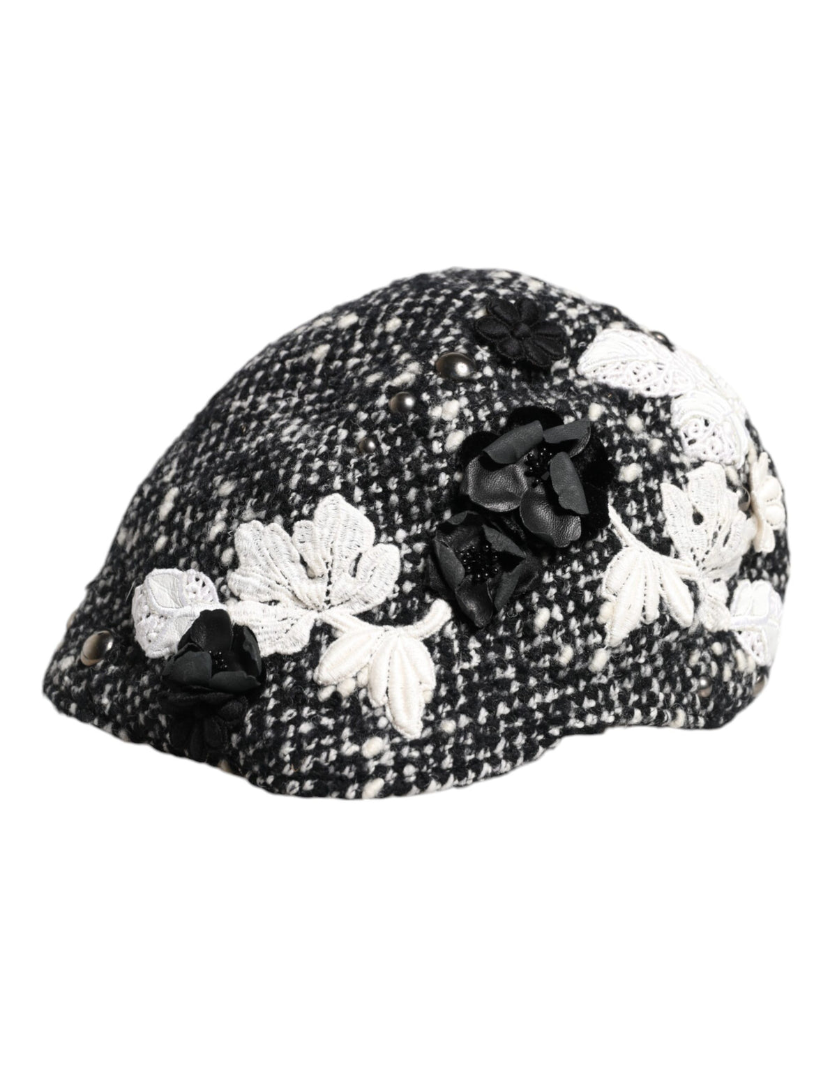 Dolce & Gabbana Cotton Silk Mohair & Wool Cloche Hat - Black White Floral