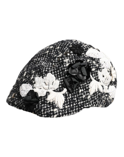 Dolce & Gabbana Cotton Silk Mohair & Wool Cloche Hat - Black White Floral
