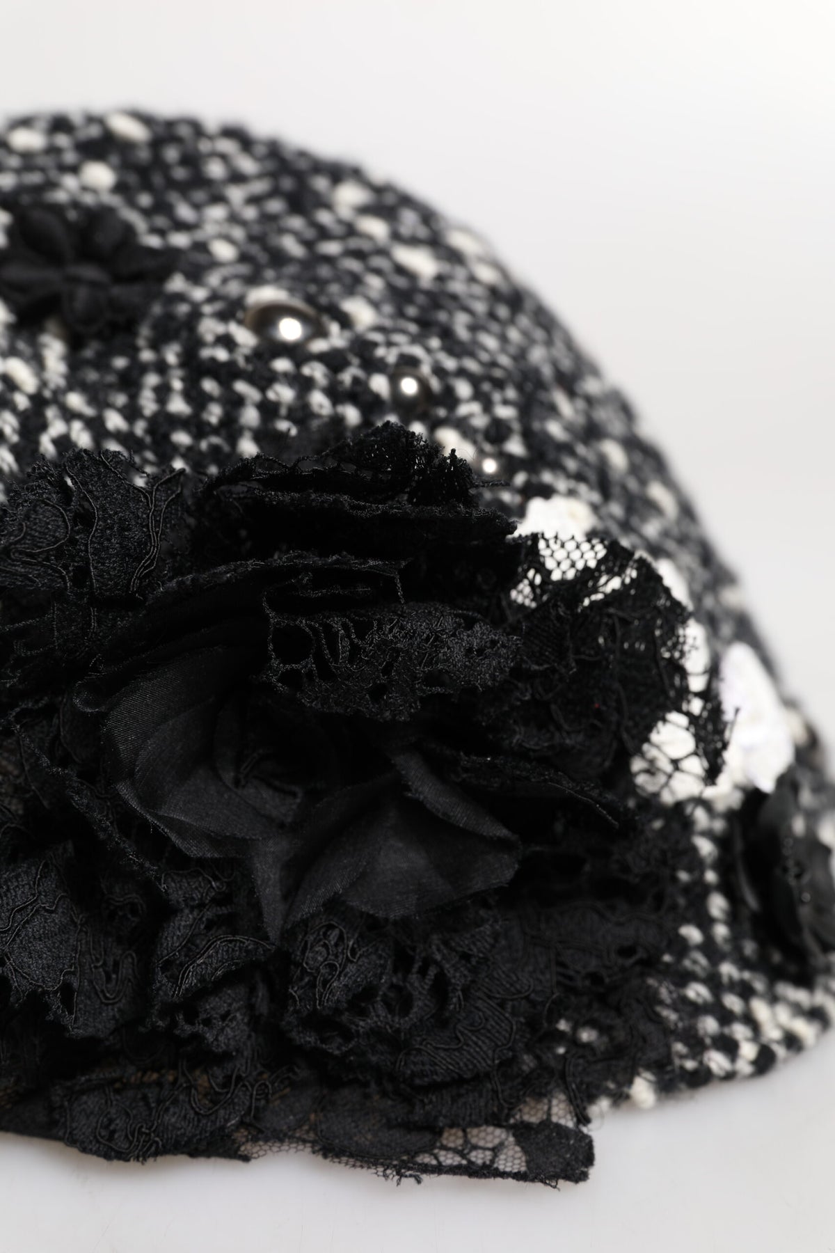 Dolce & Gabbana Cotton Silk Mohair & Wool Cloche Hat - Black White Floral