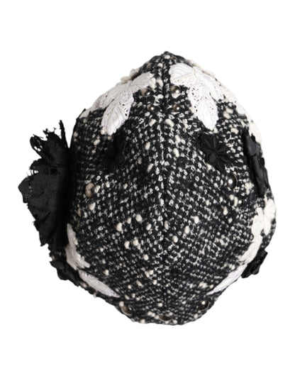 Dolce & Gabbana Cotton Silk Mohair & Wool Cloche Hat - Black White Floral