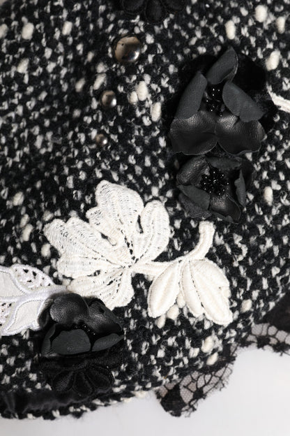 Dolce & Gabbana Cotton Silk Mohair & Wool Cloche Hat - Black White Floral