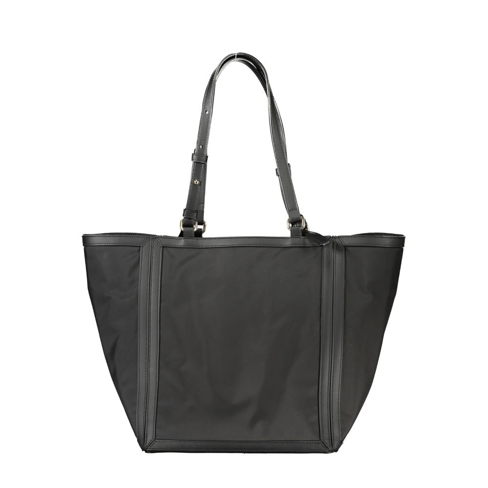 Shopper Tote Convertible Handbag by Tommy Hilfiger for women in polyester black features a refined silhouette, showcasing a secure zipper and refined internal-pockets with versatile adjustable-strap & handle for a refined finish.