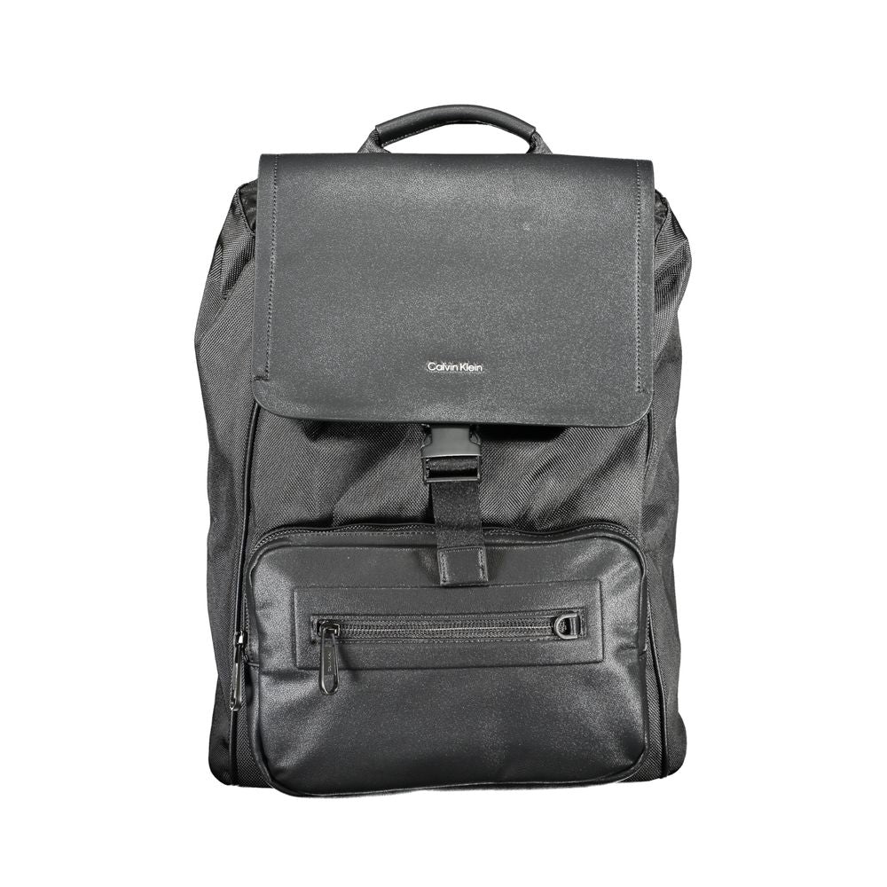 Drawstring Backpack by Calvin Klein for men in polyester black showcases a stately Polyester Drawstring Backpack design, featuring a secure snap, zipper & drawstring with stately external-pockets, internal-pockets & laptop-compartment and versatile backpack-strap, adjustable-strap & handle.