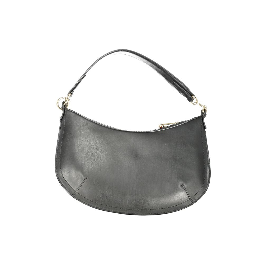 Handbag by Tommy Hilfiger for women in polyethylene black & signature features a ornamental silhouette, showcasing a secure zipper, ample internal-pockets, and ornamental shoulder-strap, adjustable-strap & handle for a sophisticated look.