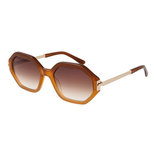 Sunglasses by Sandro for women in lyocell & denim cotton gradient & brown features a sumptuous silhouette, showcasing a sumptuous rectangle full-rim frame design in brown coloured frame with high-performance gradient lens.