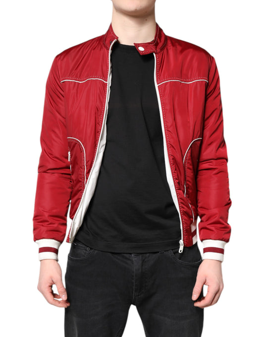 Bomber Jacket by Dolce & Gabbana for men in nylon red & white features an on trend silhouette, showcasing refined and a sophisticated for a truly on trend finish.