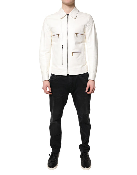 Jacket by Dolce & Gabbana for men in sheep leather & silk white features an utilitarian silhouette with a refined , showcasing sophisticated for an utilitarian aesthetic.