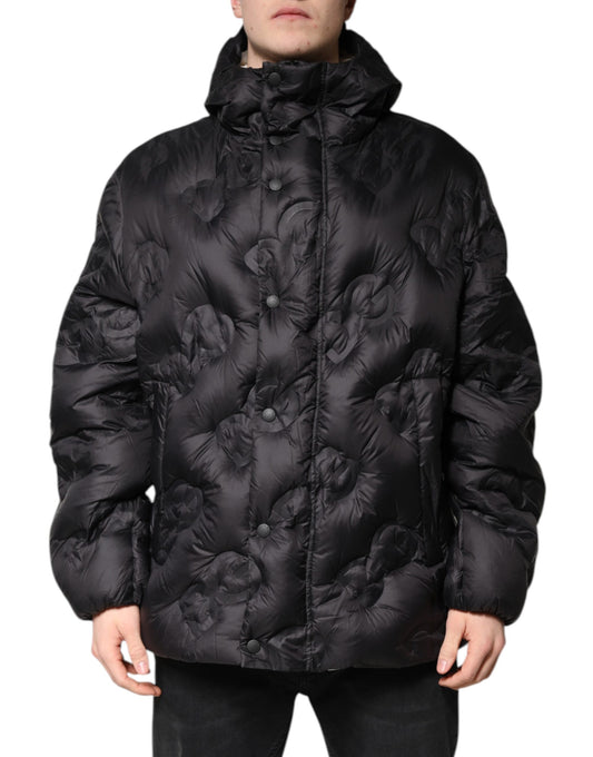 Hooded Parka by Dolce & Gabbana for men in nylon black features an avant garde silhouette, showcasing refined hooded and a sophisticated hooded neckline for a polished look.