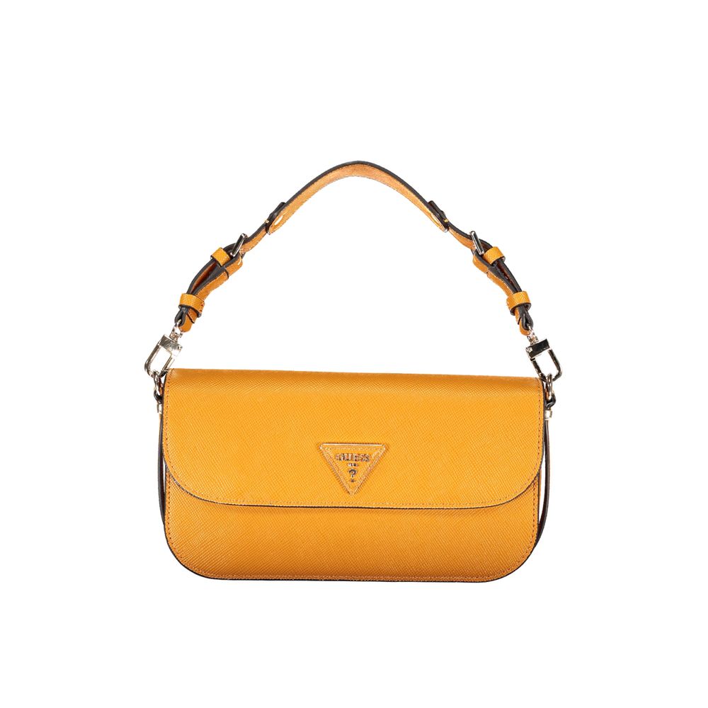 Convertible Handbag by Guess Jeans for women in polyethylene faux leather orange features a exquisite silhouette with a secure snap & zipper, ample built-in-compartments, external-pockets, internal-pockets & cardholder, and versatile shoulder-strap, adjustable-strap & handle for a exquisite look.