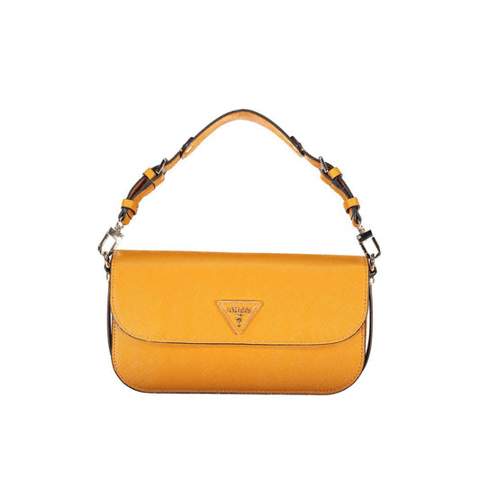 Convertible Handbag by Guess Jeans for women in polyethylene faux leather orange features a exquisite silhouette with a secure snap & zipper, ample built-in-compartments, external-pockets, internal-pockets & cardholder, and versatile shoulder-strap, adjustable-strap & handle for a exquisite look.