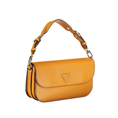 Convertible Handbag by Guess Jeans for women in polyethylene faux leather orange presents a exquisite silhouette, showcasing a secure snap & zipper and organized built-in-compartments, external-pockets, internal-pockets & cardholder with versatile shoulder-strap, adjustable-strap & handle.