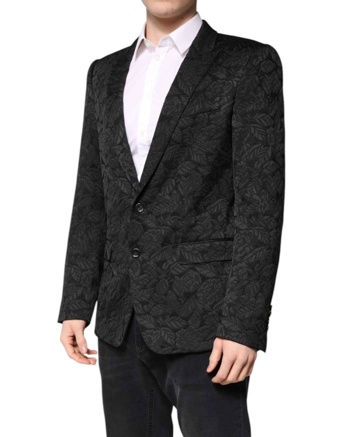 Dolce & Gabbana Men's Single Breasted Polyester Viscose Silk & Acetate Blazer - Black