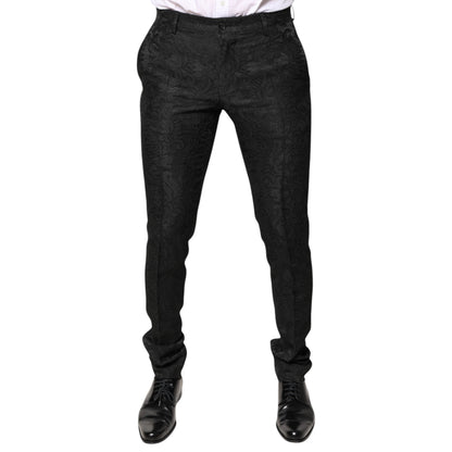 Dolce & Gabbana Black Floral Jacquard Mid Waist Dress Pants