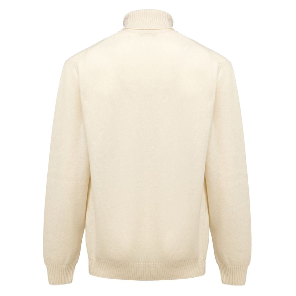 Sweater by Cruciani for men in cashmere white features an tactile silhouette, showcasing a sophisticated turtle neckline and tactile for a refined finish.
