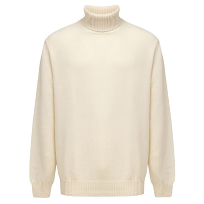 Sweater by Cruciani for men in cashmere white showcases a discreet silhouette, finished with a discreet turtle neckline and for a discreet look.