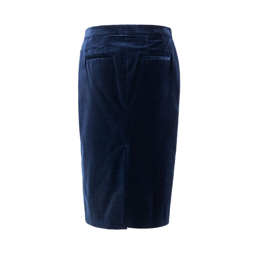 Skirt by Tom Ford for women in cotton denim & viscose blue showcases a dramatic silhouette, artfully capturing the essence of the Women's Denim Cotton & Viscose Skirt in a dramatic midi cut for a refined look.