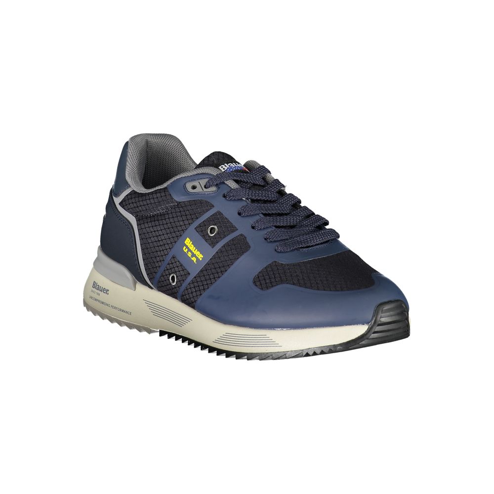 Sneakers by Blauer for men in polyester polyethylene leather blue presents a sumptuous silhouette from the Men's Fashion Polyester Polyethylene Leather Sneakers collection, showcasing a sumptuous fashion style for an elevated aesthetic.