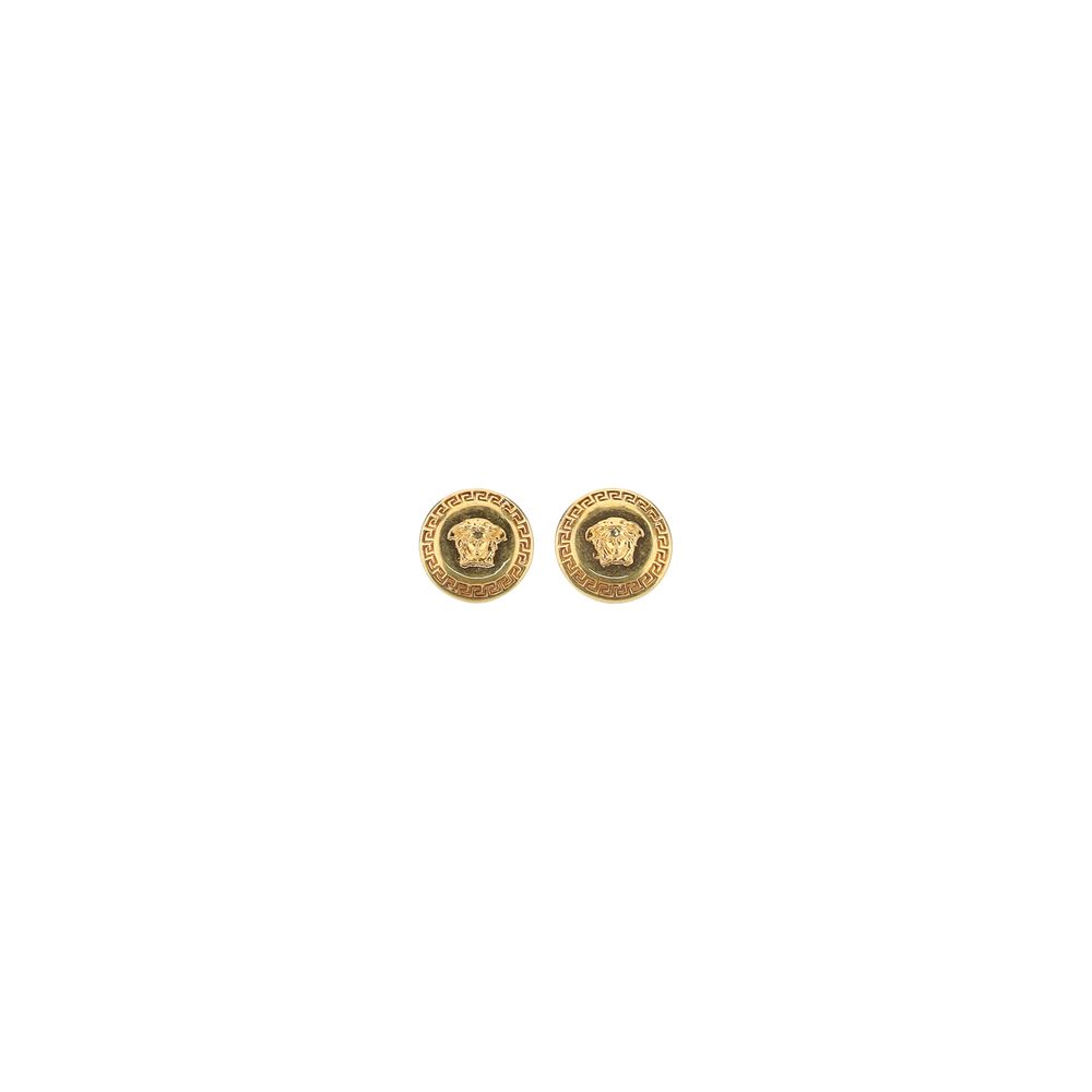 Earrings by Versace for women in bos taurus calf leather & viscose black & gold presents a curated silhouette, artfully showcasing the curated and refined aesthetic of the Medusa Women's Gold Earrings.