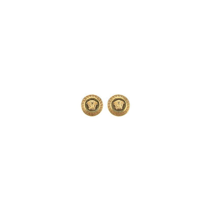 Earrings by Versace for women in bos taurus calf leather & viscose black & gold presents a curated silhouette, artfully showcasing the curated and refined aesthetic of the Medusa Women's Gold Earrings.