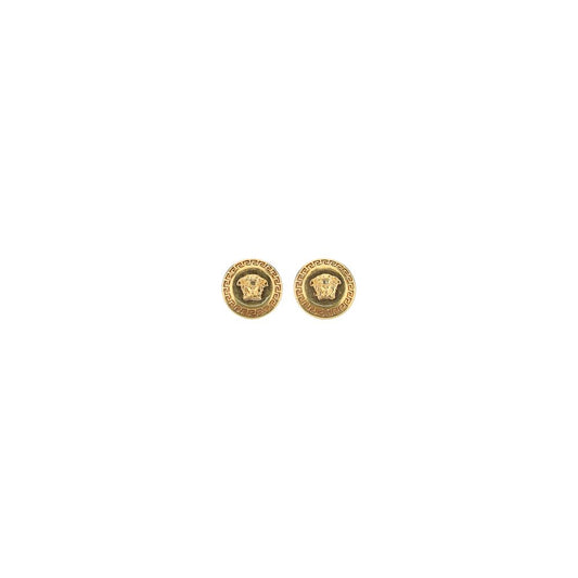 Earrings by Versace for women in bos taurus calf leather & viscose black & gold presents a curated silhouette, artfully showcasing the curated and refined aesthetic of the Medusa Women's Gold Earrings.