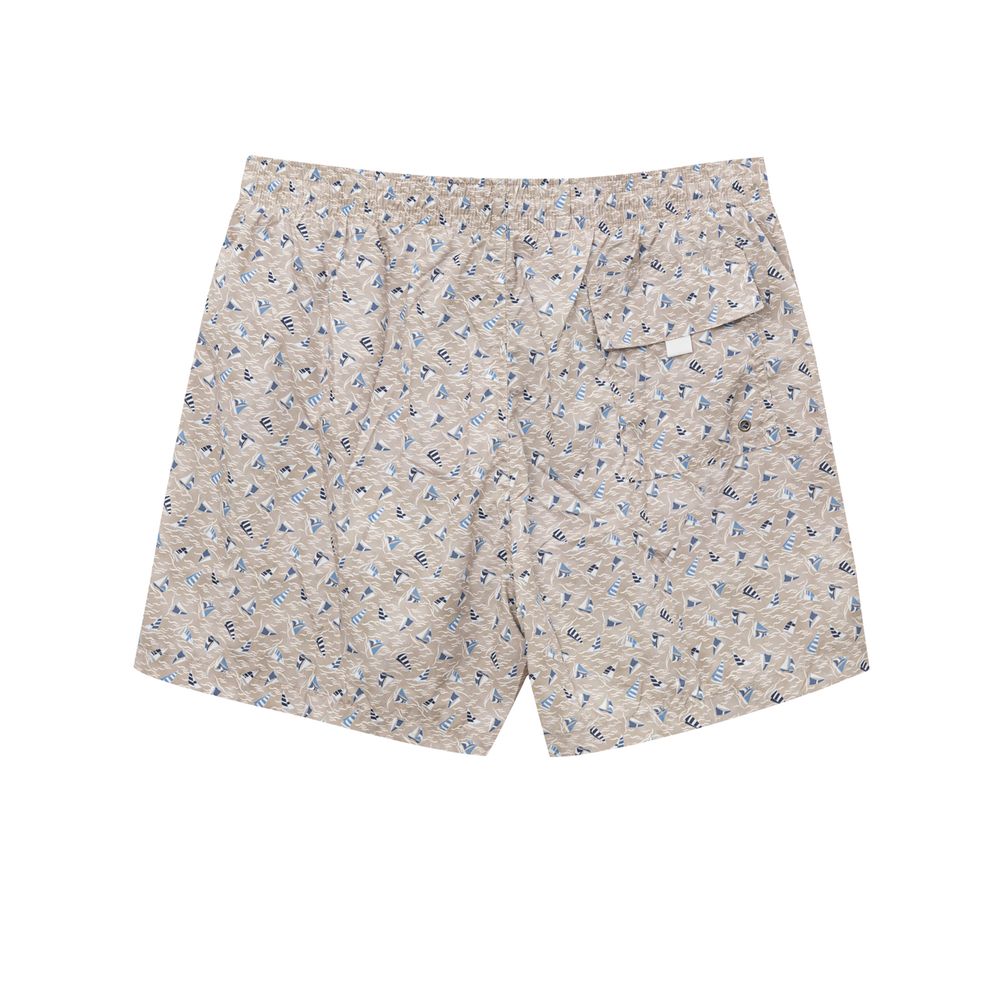 Swim Shorts by Canali for men in polyester beige, light-blue & print features a resort ready silhouette, perfectly capturing the resort ready aesthetic of Men's Polyester Swim Shorts with a resort ready finish.
