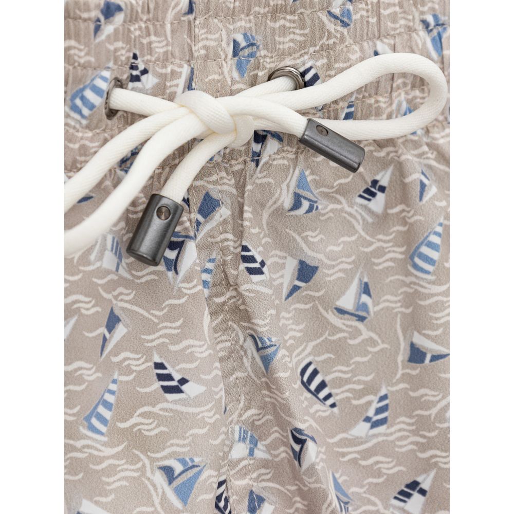 Swim Shorts by Canali for men in polyester and beige, light-blue & print showcases a sinuous silhouette, expertly cut for a sinuous fit as part of the Men's Polyester Swim Shorts collection.