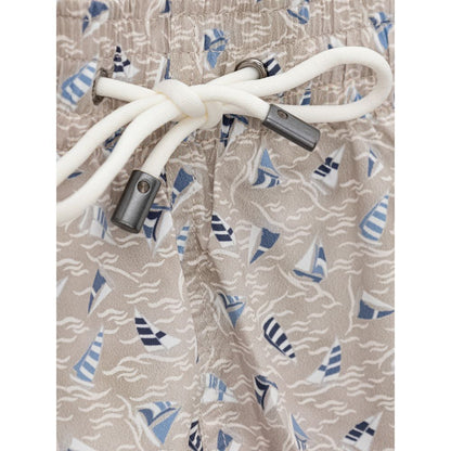 Swim Shorts by Canali for men in polyester and beige, light-blue & print showcases a sinuous silhouette, expertly cut for a sinuous fit as part of the Men's Polyester Swim Shorts collection.