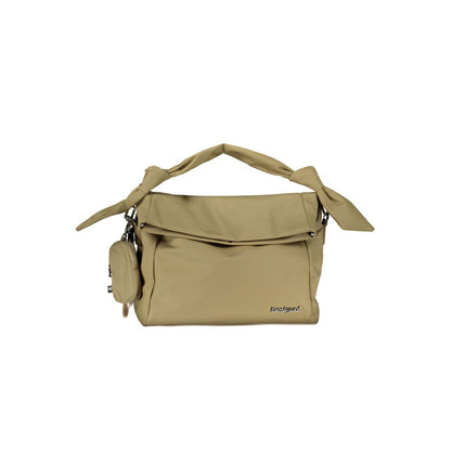 Handbag by Desigual for women in polyester green & signature features a signature silhouette, showcasing a secure magnetic and signature removable-pouch, external-pockets, internal-pockets & coin-purse with versatile shoulder-strap, handle & adjustable-strap for a sophisticated look.
