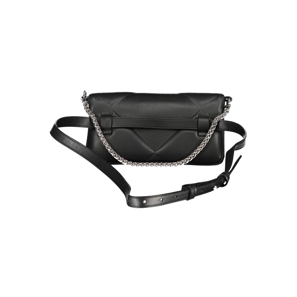 Crossbody Fanny Pack Convertible Handbag by Calvin Klein for women in polyester faux leather black features an exquisite silhouette, showcasing a secure magnetic, ample , and versatile crossbody-strap, adjustable-strap, belt-strap & handle for exquisite style.
