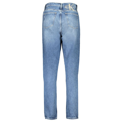 Jeans by Calvin Klein for women in denim cotton blue & signature features an sartorial mom and long with a cut for a sartorial finish.