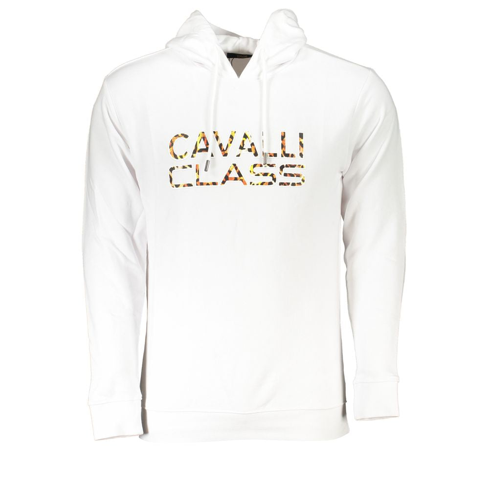 Hooded Sweatshirt Hoodie by Cavalli Class for men in cotton polyester white features an avant-garde silhouette, showcasing a sophisticated hooded neckline and long-sleeve detail for a truly avant-garde finish.