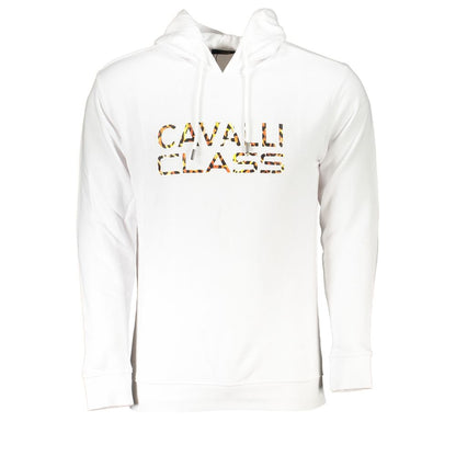 Hooded Sweatshirt Hoodie by Cavalli Class for men in cotton polyester white features an avant-garde silhouette, showcasing a sophisticated hooded neckline and long-sleeve detail for a truly avant-garde finish.