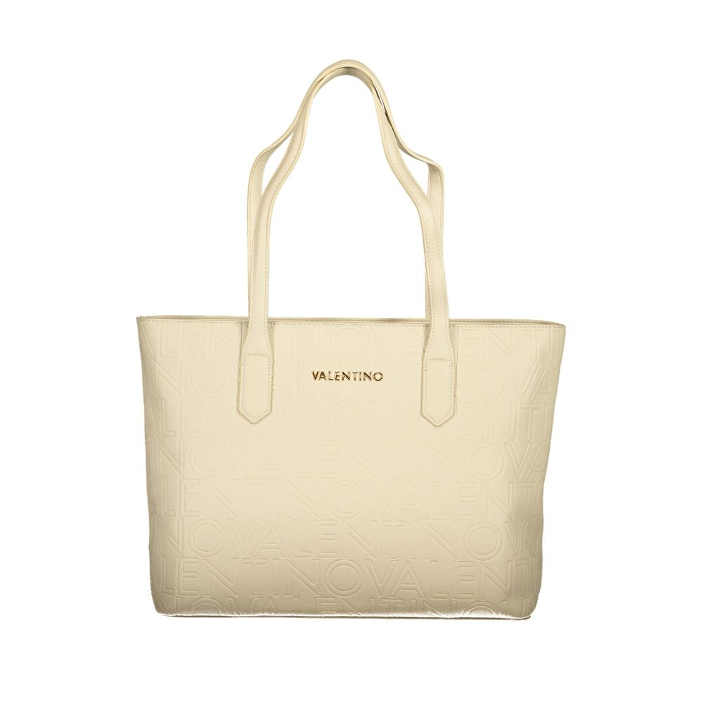 Shoulder Handbag by Mario Valentino for women in polyethylene beige features an refined silhouette, showcasing a secure zipper, ample internal-pockets, and versatile shoulder-strap & handle for a sophisticated refined aesthetic.