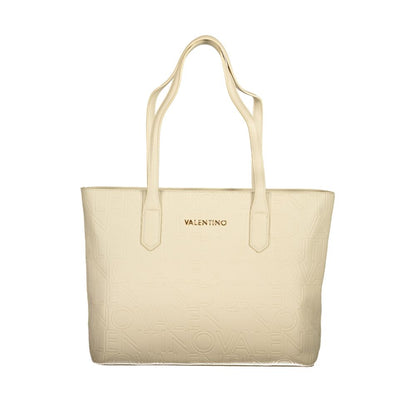 Shoulder Handbag by Mario Valentino for women in polyethylene beige features an refined silhouette, showcasing a secure zipper, ample internal-pockets, and versatile shoulder-strap & handle for a sophisticated refined aesthetic.