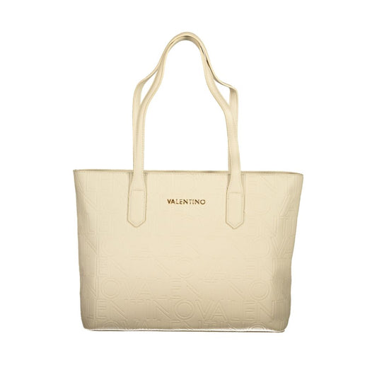 Shoulder Handbag by Mario Valentino for women in polyethylene beige features an refined silhouette, showcasing a secure zipper, ample internal-pockets, and versatile shoulder-strap & handle for a sophisticated refined aesthetic.