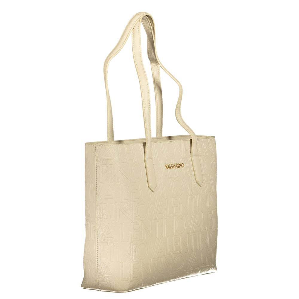 Shoulder Handbag by Mario Valentino for women in polyethylene beige features a ornamental silhouette, showcasing a secure zipper, ample internal-pockets, and ornamental shoulder-strap & handle for a sophisticated look.
