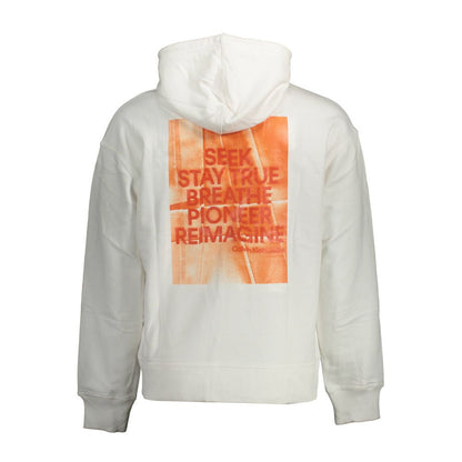 Hooded Sweatshirt Sweater by Calvin Klein for men in cotton white features an tactile silhouette, showcasing a sophisticated hooded neckline and tactile for a refined finish.