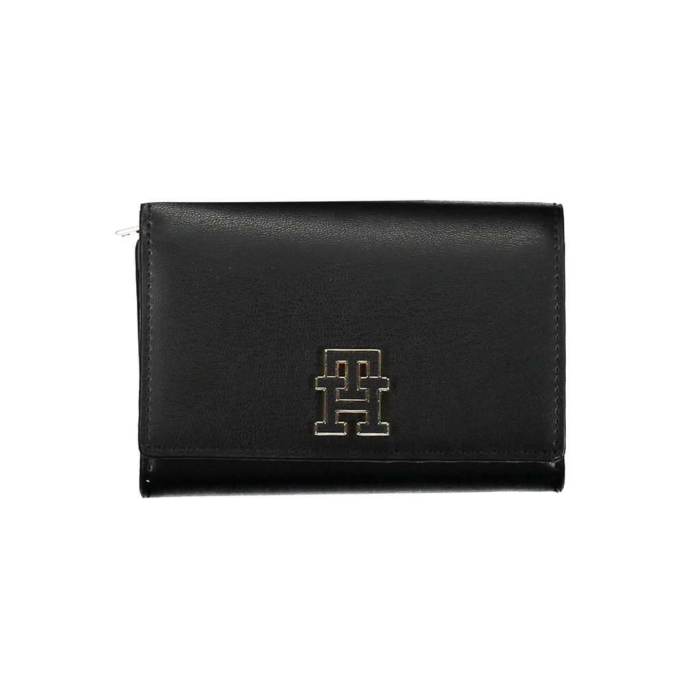 Cardholder Wallet by Tommy Hilfiger for women in polyethylene faux leather black showcases a refined silhouette, artfully capturing the essence of the refined Polyethylene Faux Leather Cardholder Wallet design with functional card-organization compact-design coin-purse.