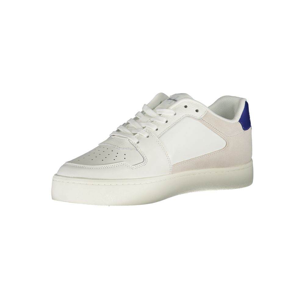 Athletic Sneakers by Calvin Klein for men in polyester polyurethane leather white presents a sleek silhouette, perfectly capturing the athletic style essence of Men's Athletic Polyester Polyurethane Leather Sneakers with its sleek design and premium finish.