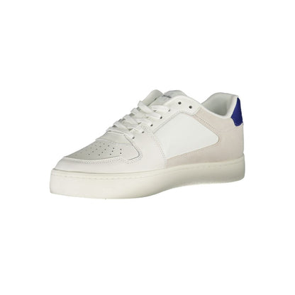 Athletic Sneakers by Calvin Klein for men in polyester polyurethane leather white presents a sleek silhouette, perfectly capturing the athletic style essence of Men's Athletic Polyester Polyurethane Leather Sneakers with its sleek design and premium finish.