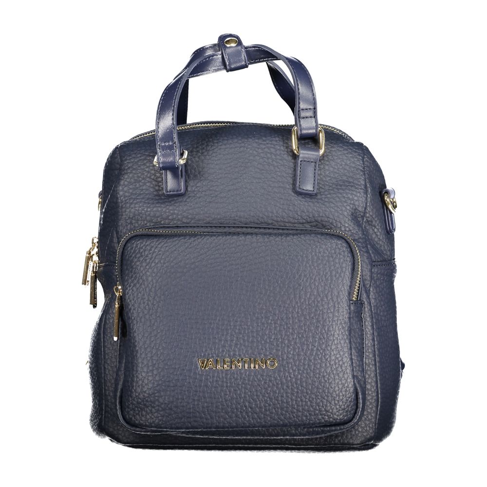 Backpack by Mario Valentino for women in faux pebbled leather blue & gold features a stately Faux Pebbled Leather Backpack design, showcasing a secure zipper, ample , and versatile backpack-strap & handle for a stately finish.